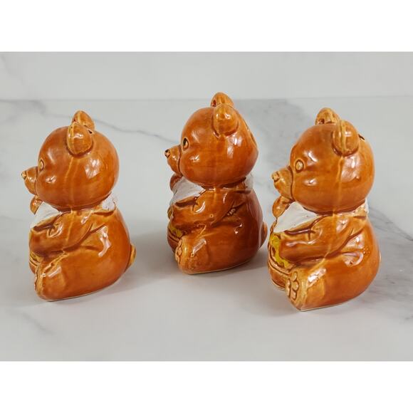 Bear Cub Salt & Pepper Shakers Toothpick Holder 3" Glazed Ceramic 70's Japan Vtg - Picture 6 of 14